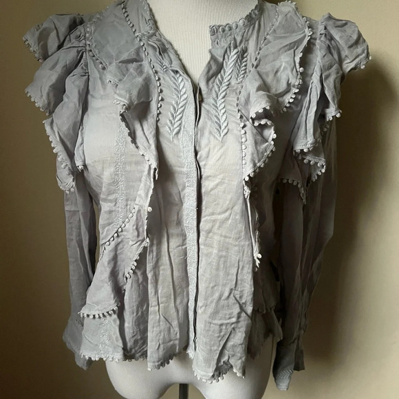 Isabel Marant Etoile Alea Ruffled Blouse in Light Blue Grey Cotton, size 34 - Picture 2 of 8